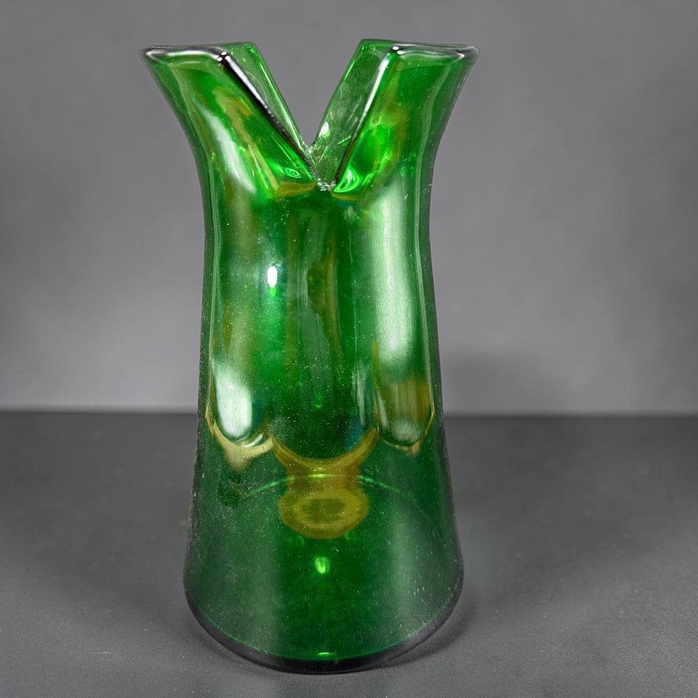 Blenko Art Glass Emerald Green Handkerchief Vase 2019 Signed 10inch Hand Blown